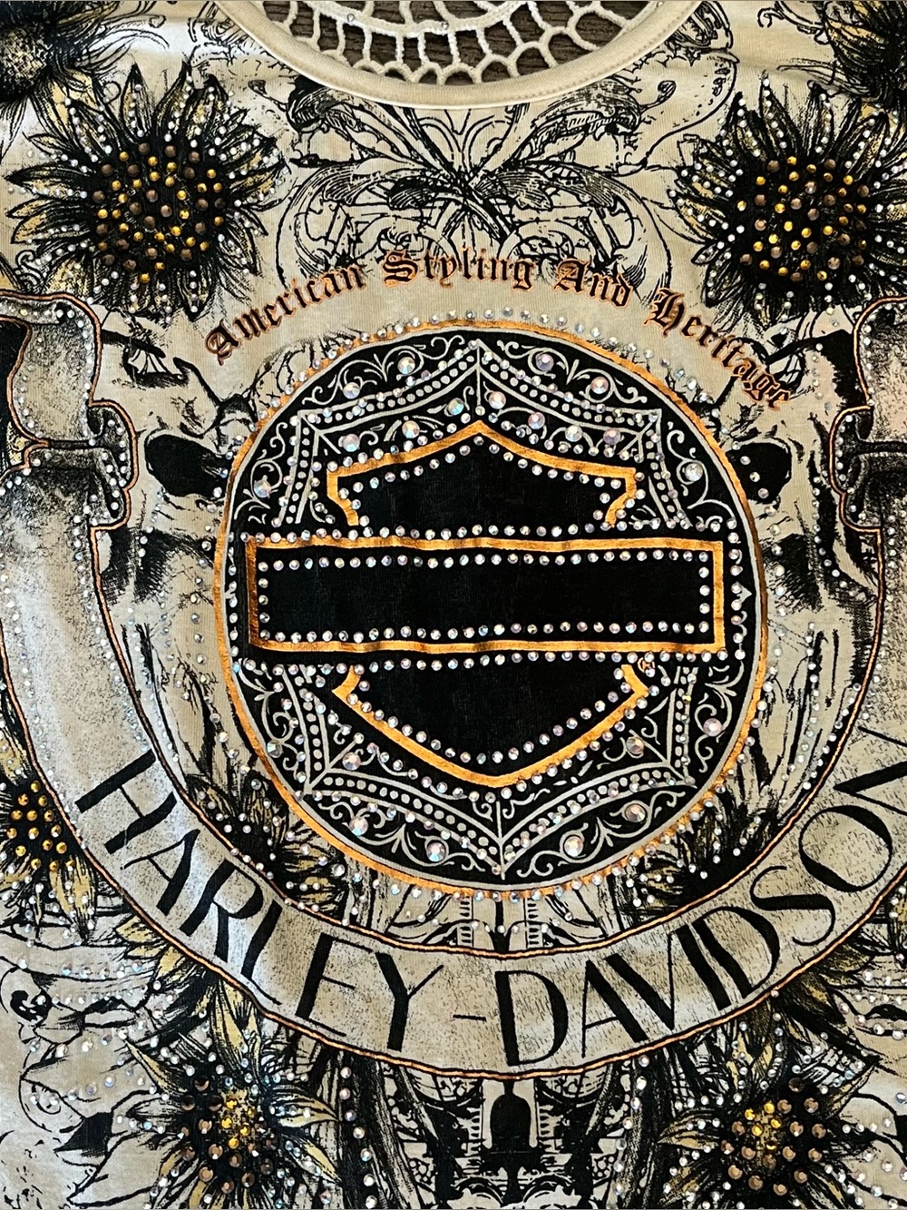 Harley Davidson tank top with bar and shield rhinestones and beads S - Picture 3 of 9
